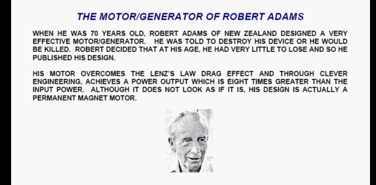 The 800% efficient Robert Adams motor-generator